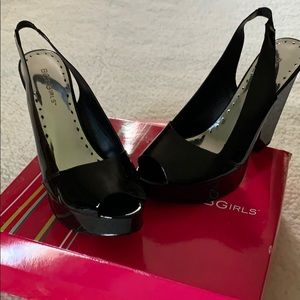 BCBGirls black patent high heel sandals